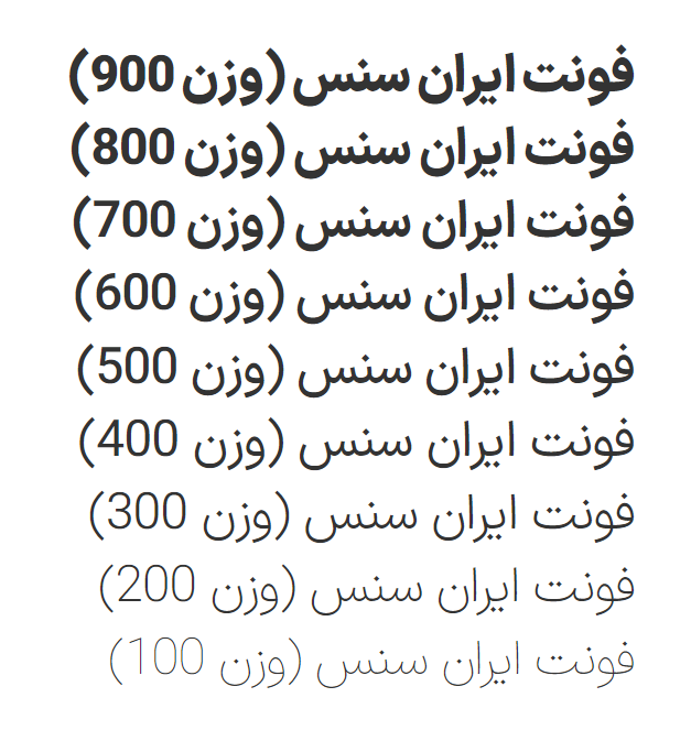 وزن های مختلف فونت متغیر ایران سنس